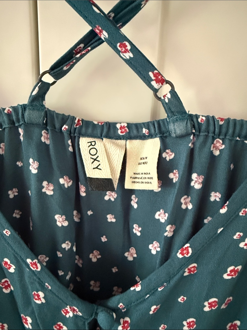 Teal Floral Button-Front Sundress with Crisscross Back - Picture 3 of 4